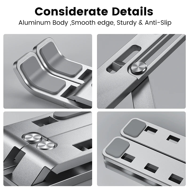 Soporte de aluminio para laptop ajustable y plegable