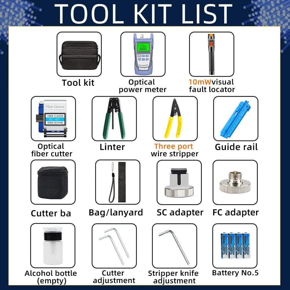 Kit FTTH de 19 piezas con power meter y VFL
