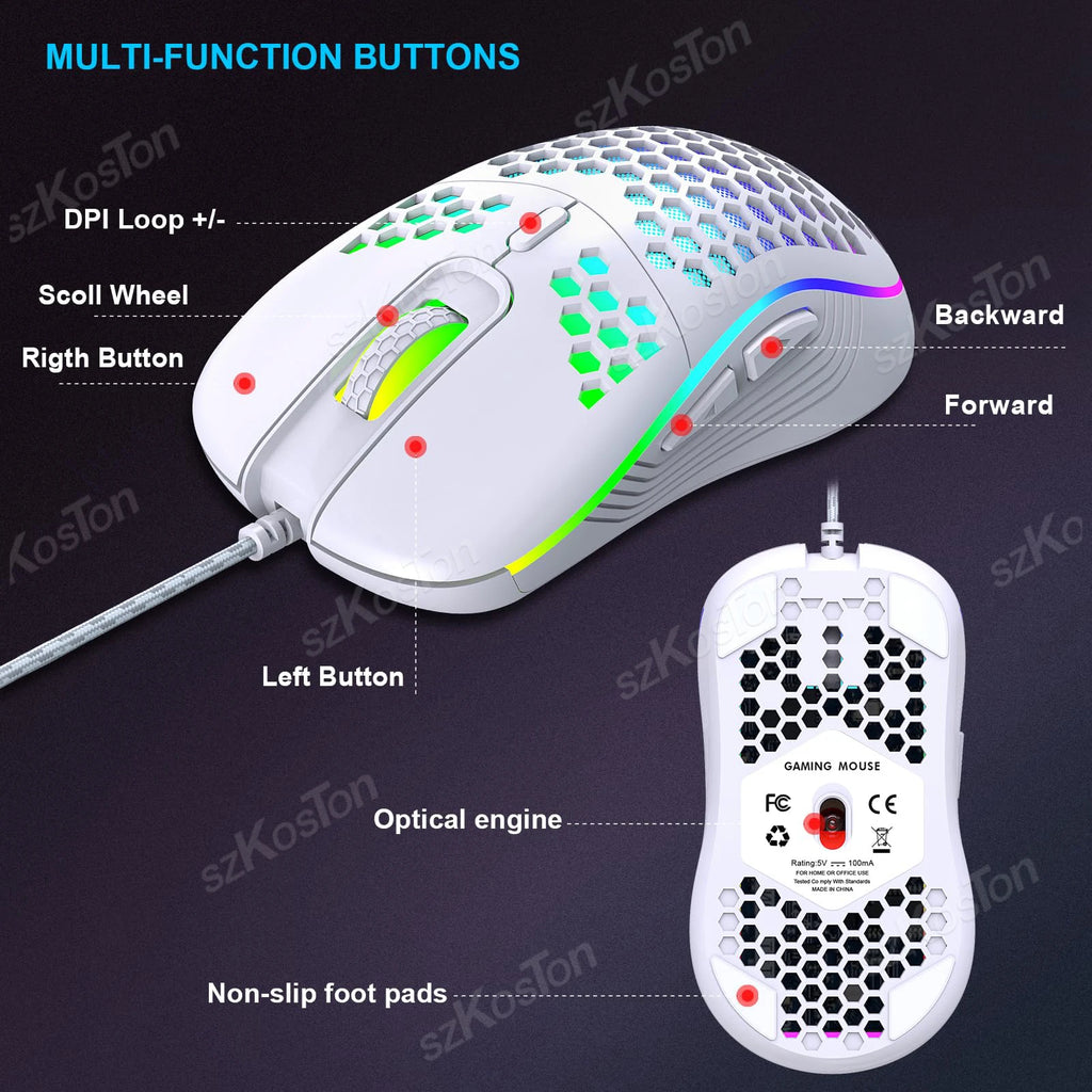 Mouse gamer RGB 7200 DPI (con cable o inalámbrico)