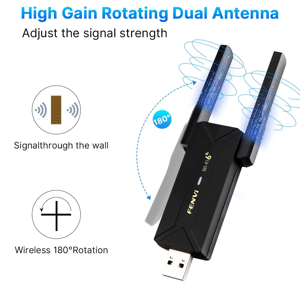 Adaptador USB WiFi 6 + Bluetooth 5.3 (sin drivers)