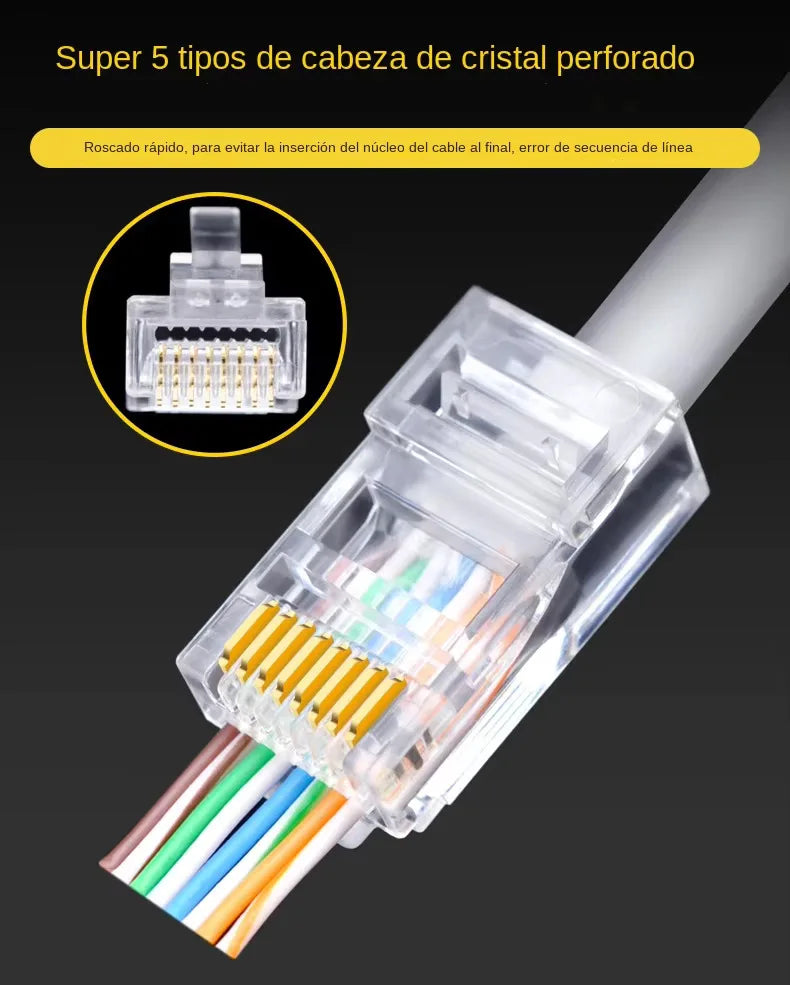 Conectores RJ45 Cat6 pass-through (5, 50 o 100 u)