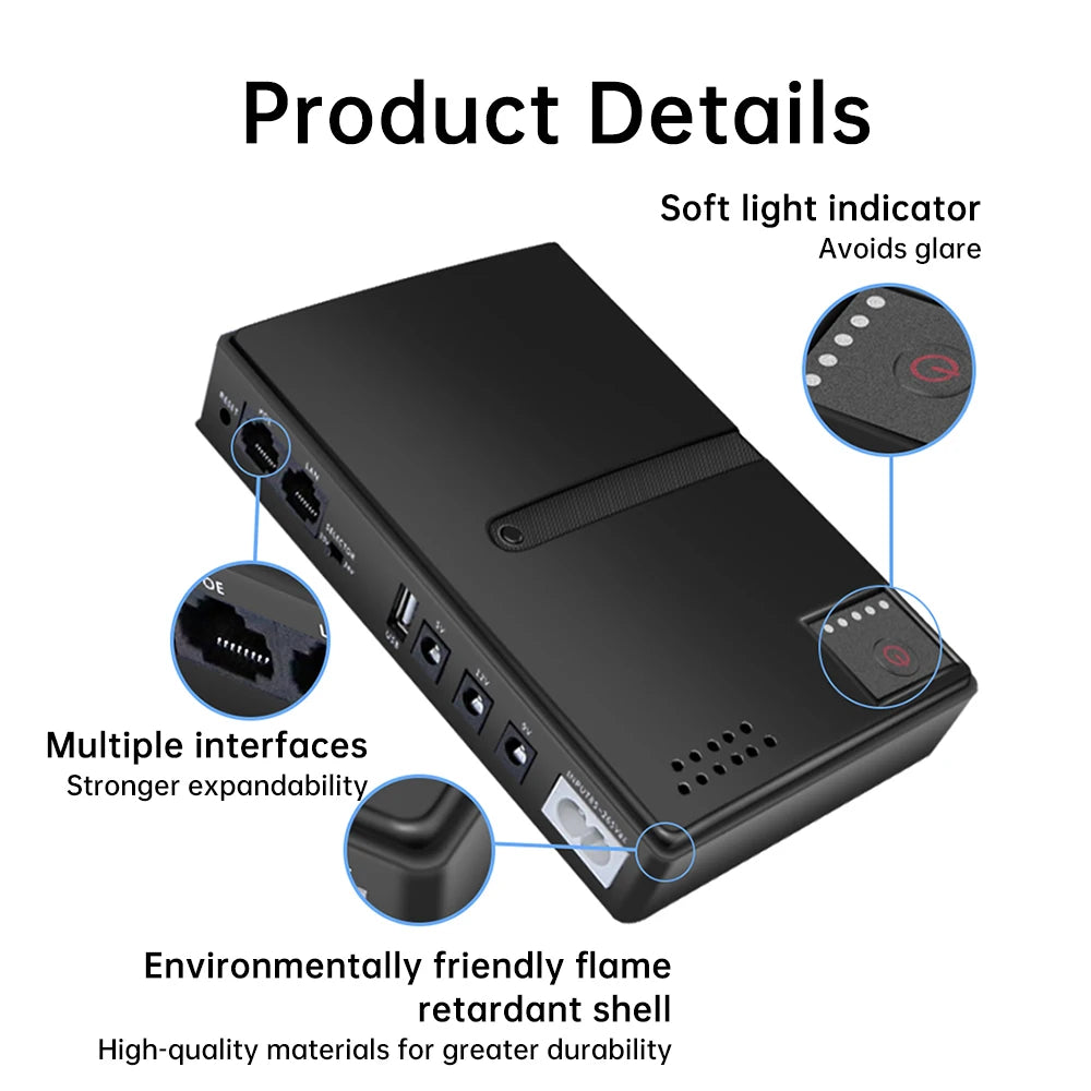 Mini UPS para router y módem de fibra (5V/9V/12V)