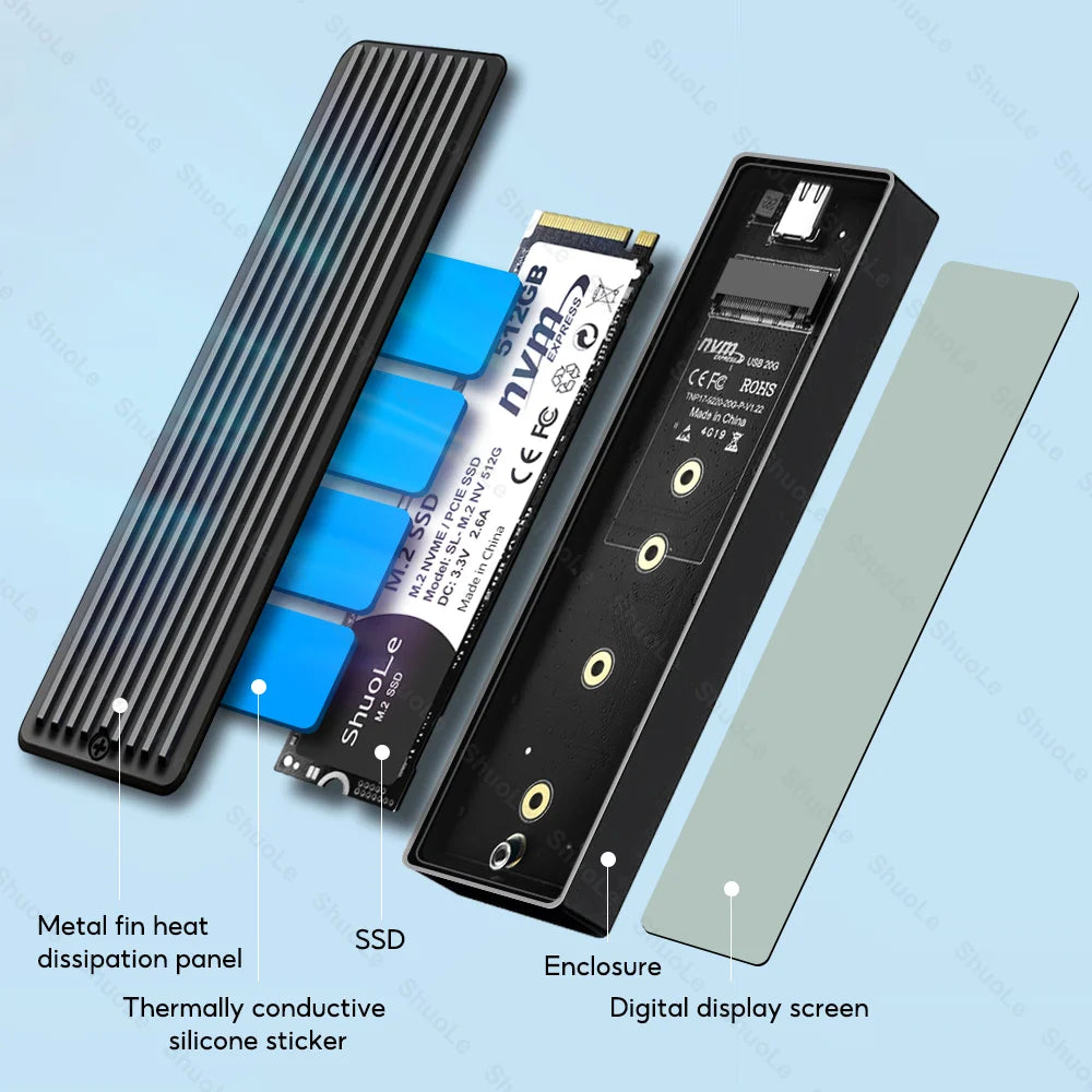 Case externo M.2 NVMe 10 Gbps transparente