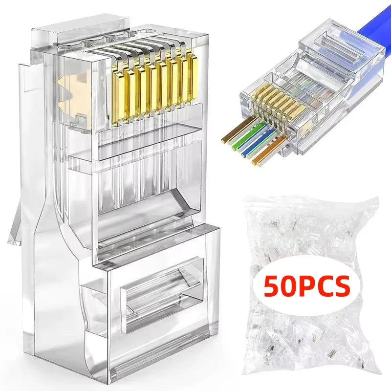 Conectores RJ45 Cat6 pass-through (5, 50 o 100 u)