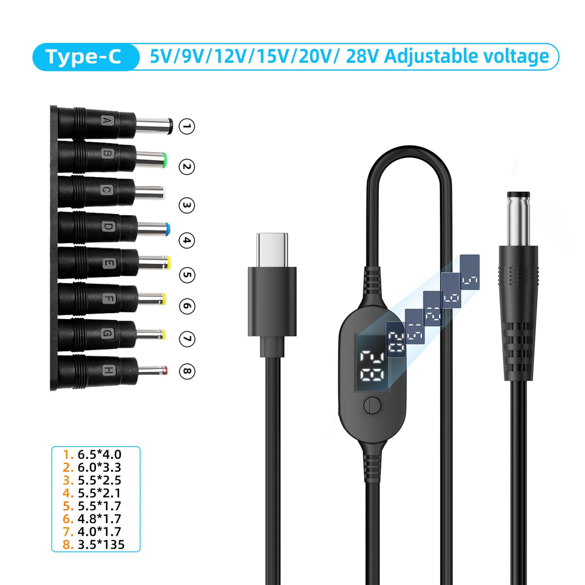 Cable USB-C a DC con voltaje ajustable (para routers y laptops)