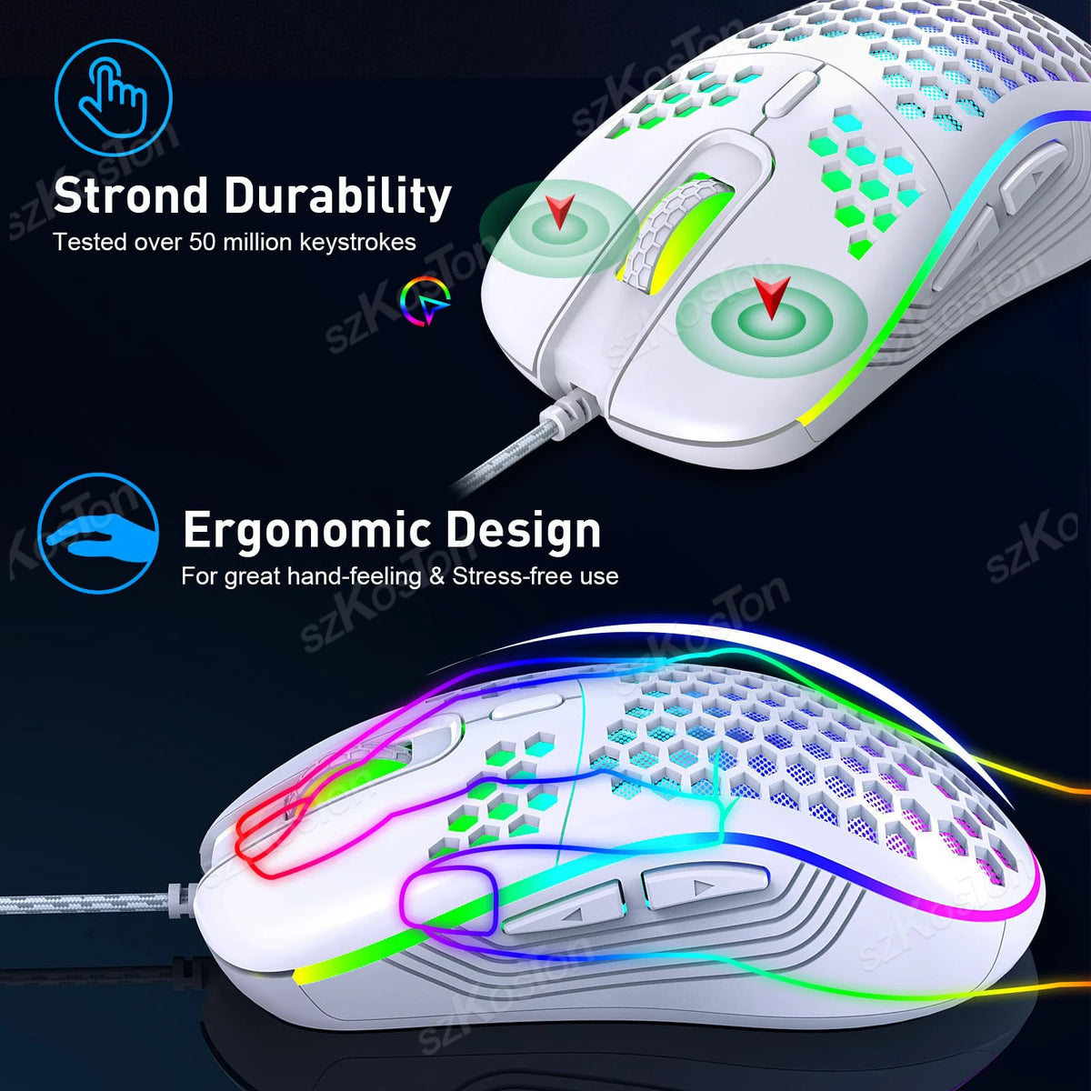 Mouse gamer RGB 7200 DPI (con cable o inalámbrico)