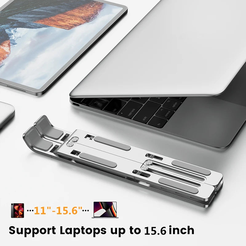 Soporte de aluminio para laptop ajustable y plegable