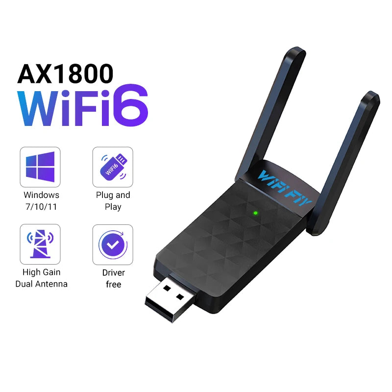 Adaptador WiFi 6 USB 3.0 AX1800 con antena