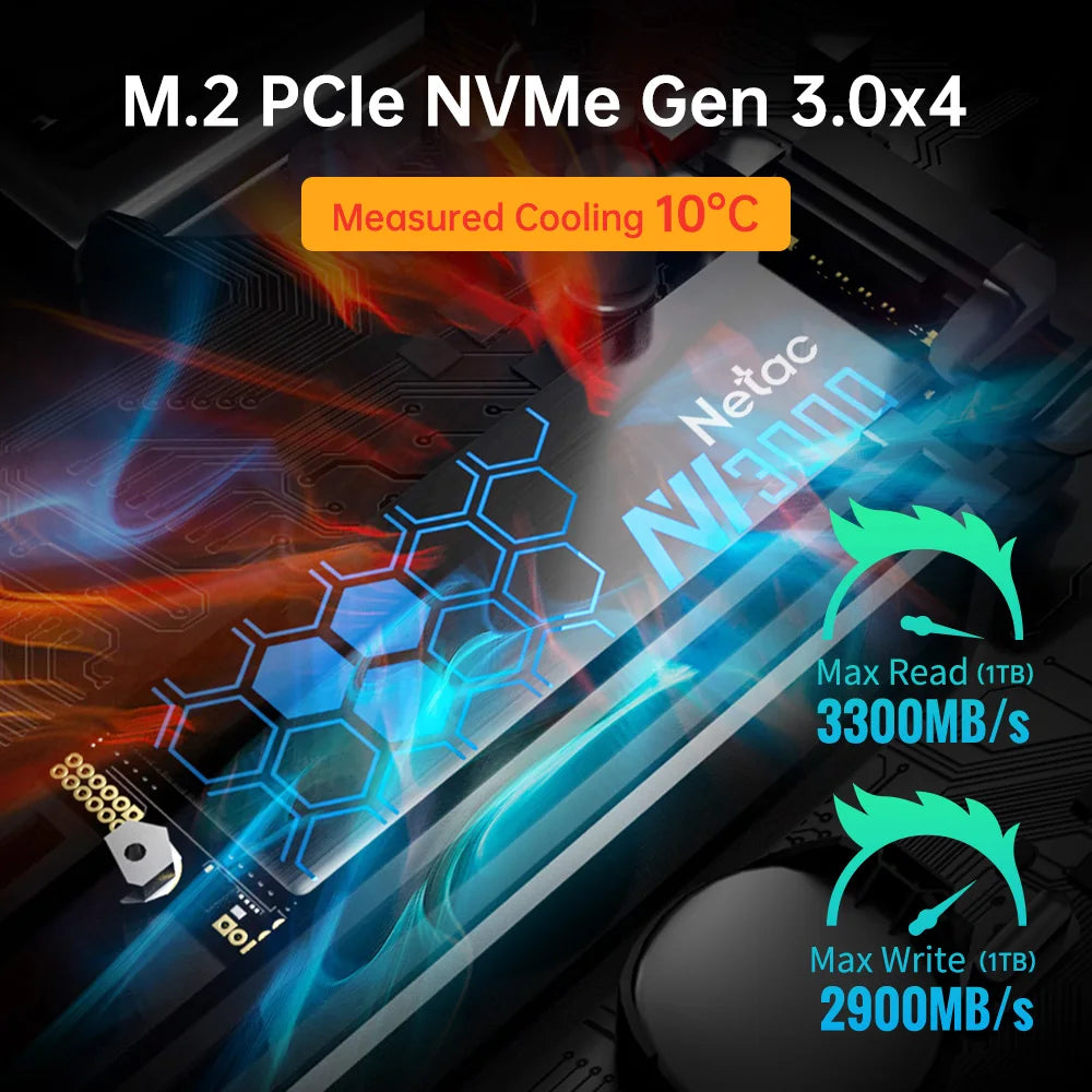 SSD NVMe M.2 Netac con disipador (250 GB a 2 TB)